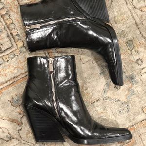 Zara Leather Cowboy Heel Ankle Boots